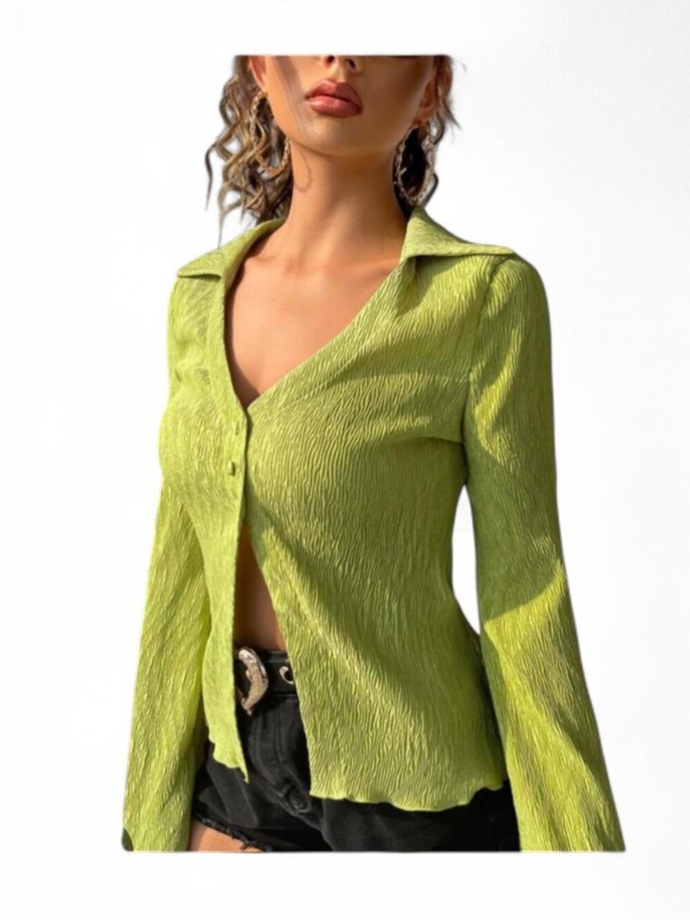 SHEIN lime green button up blouse    Size S   Vintage y2k blouse fashion